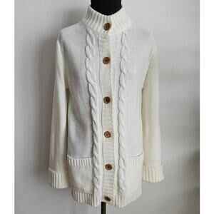 EUC VTG Sears Women's 60's Cream Acrylic Wood Button Front Cardigan w/Pockets S